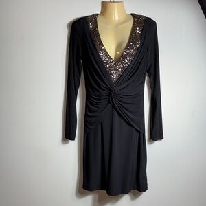 Mark+ James by Badgley Mischka Sequin Trim Mini Dress M Black Tummy Hiding